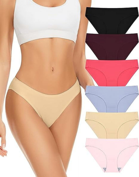 Sunm Boutique Seamless Cheeky Bikini No Show Panties Breathable Briefs Stretch Underwear 6 Pack