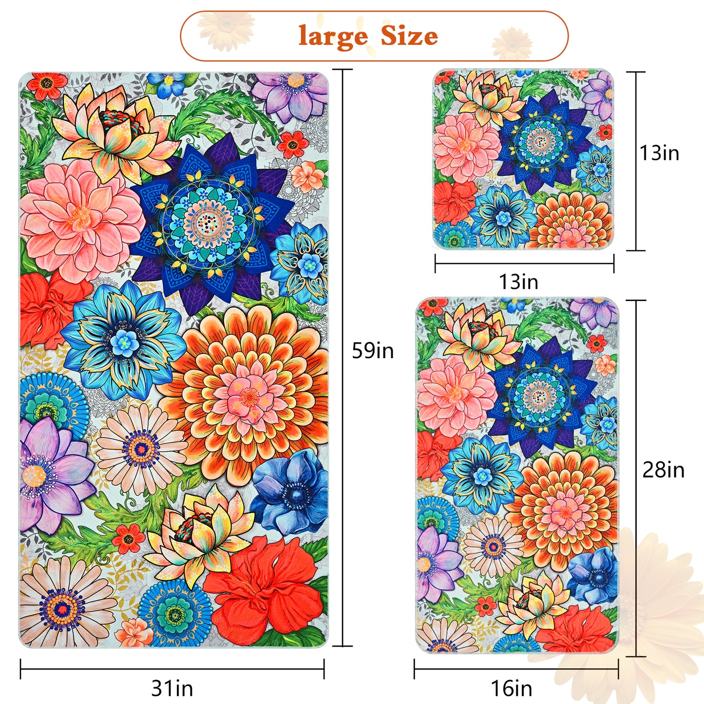 Alishomtll Boho Floral Bath Towels 3Pcs Bathroom Towels Sets Include Bath Towel, Hand Towel and Washcloth,Watercolor Flower Print