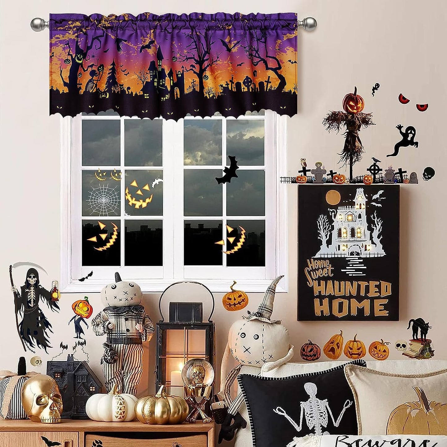 Alishomtll Halloween Kitchen Curtains Valances Scary Themed for Holiday Party Decoration,52 by 18 inches