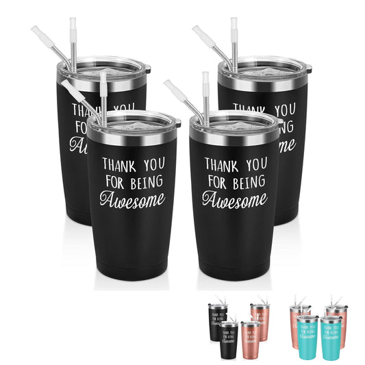 Gingprous 4 Pack Thank You for Being Awesome, Stainless Steel Insulated Travel Tumbler with Lids Straws , Double Wall Vacuum Tumblers,Appreciation Christmas Gifts