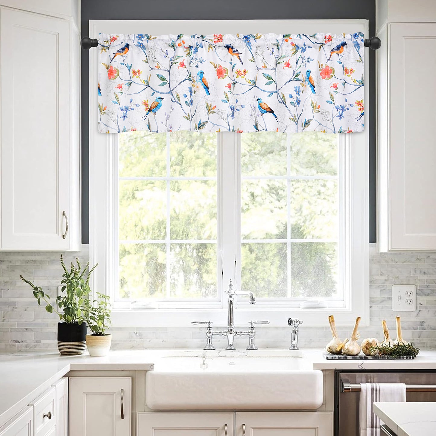 Alishomtll Window Valances with Birds Light Filtering Drapes for Kitchen Living Room , W60xL18, Rod Pocket