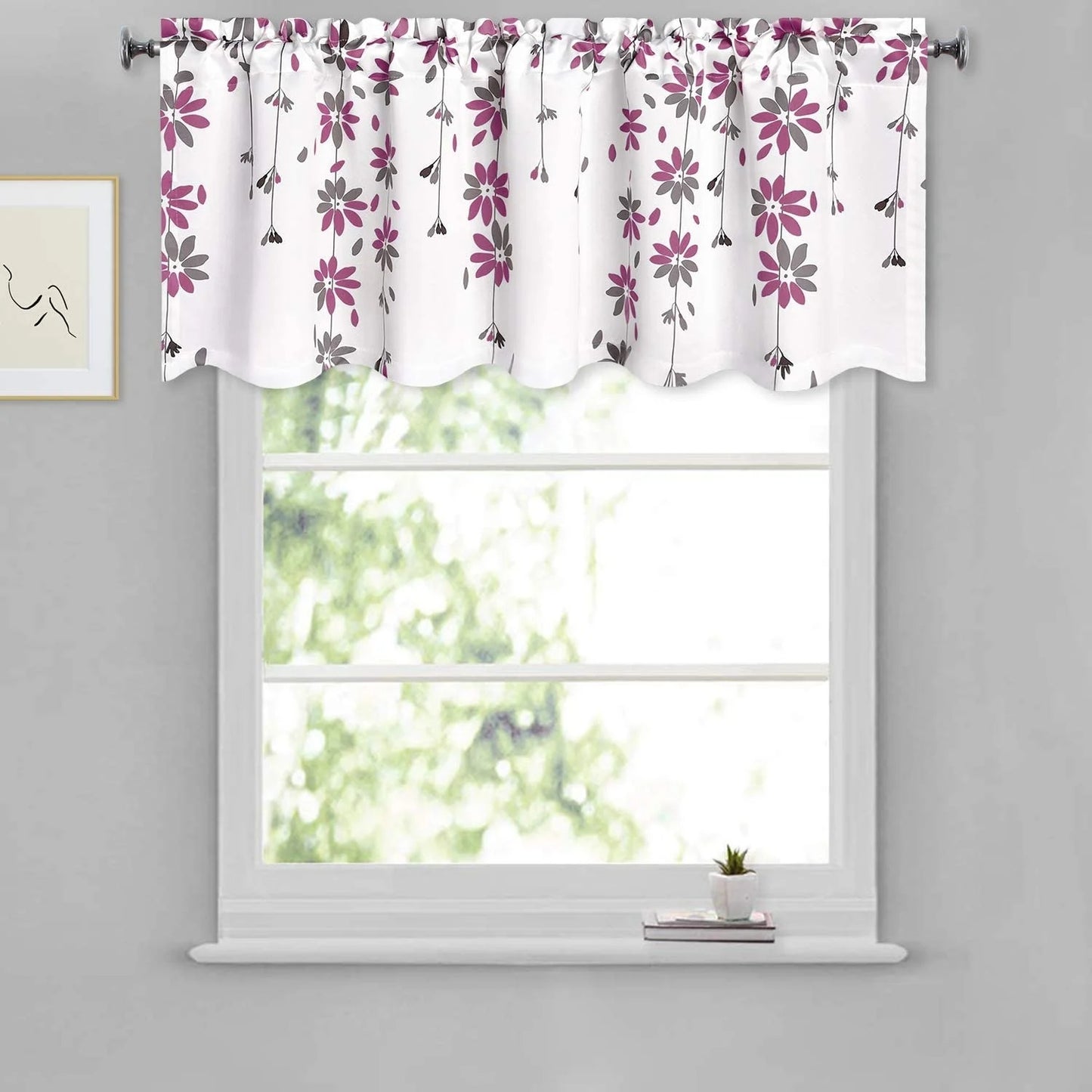 Alishomtll Falling Flower Kitchen Curtain Valance Rod Pocket Light Filtering Window Drapes ,18"L x 52"W