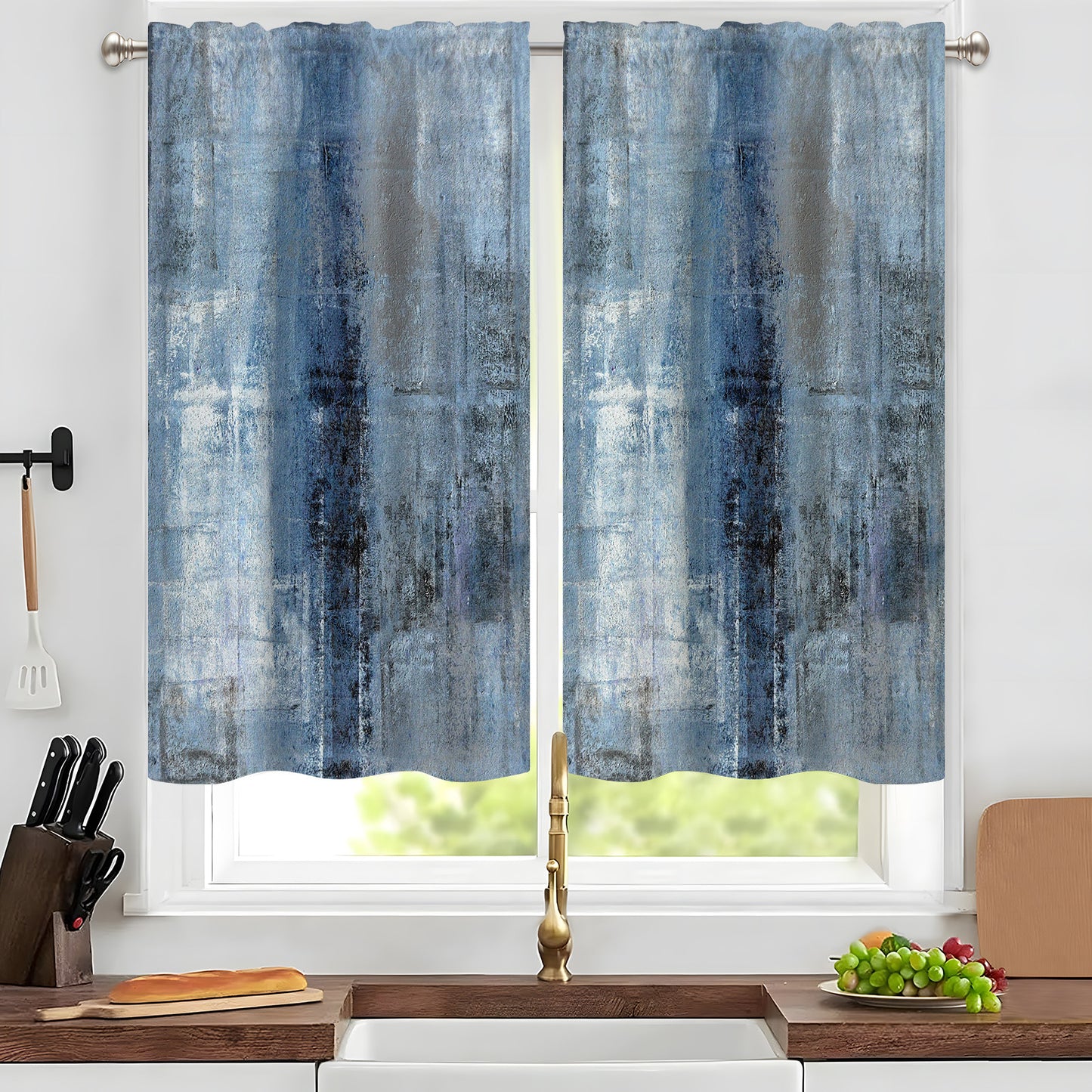 Alishomtll Kitchen Curtains Tiers Blue Grey Kitchen Tiers Set 2 Piece for Windows Living Room 36 Inches Long