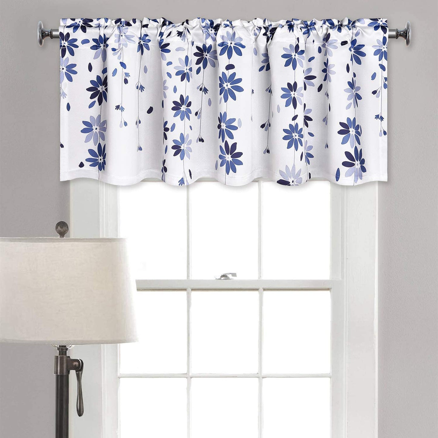 Alishomtll Falling Flower Kitchen Curtain Valance Rod Pocket Light Filtering Window Drapes ,18"L x 52"W