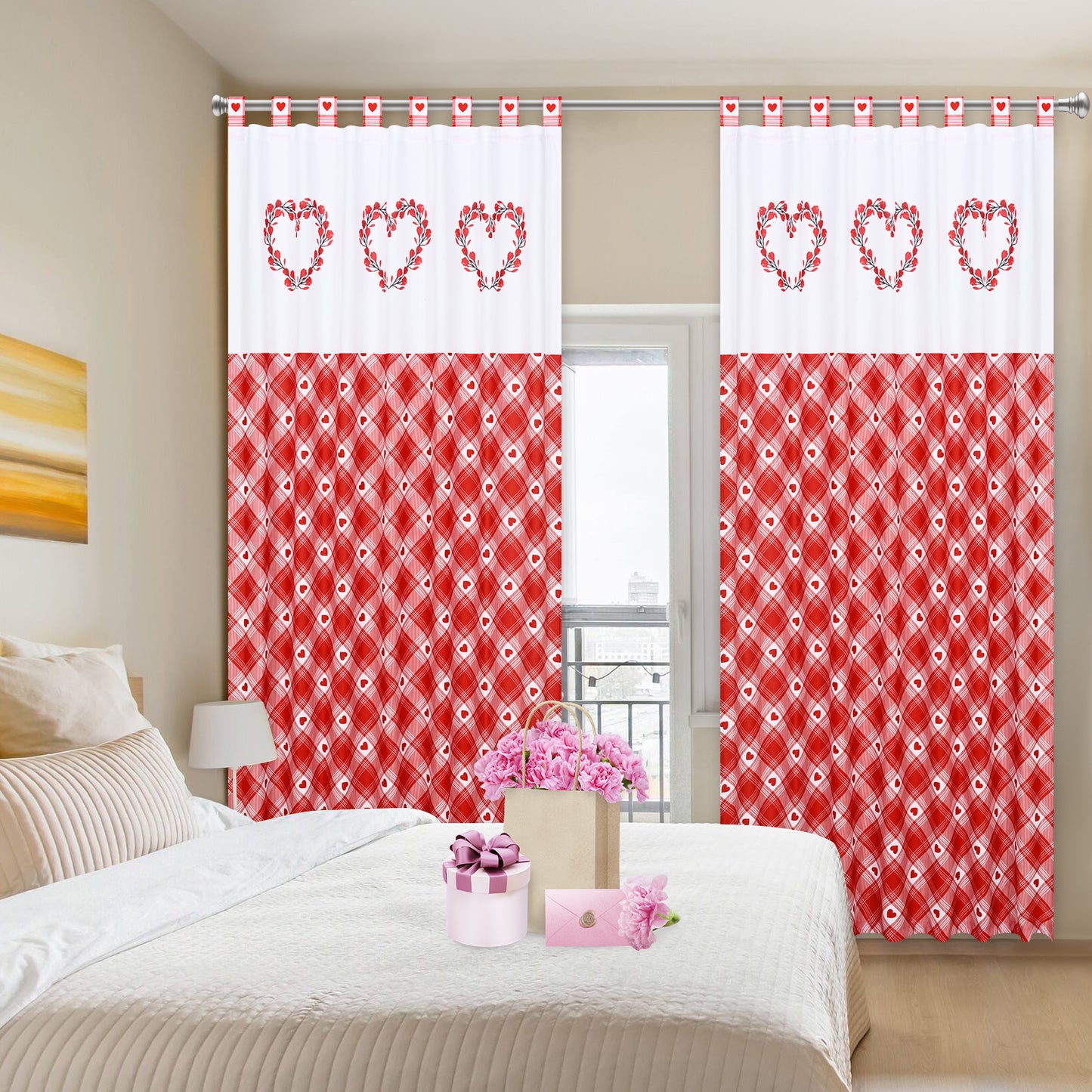 Alishomtll Red and White Buffalo Check Curtains Window Panels Tab Top Drapes Set of 2