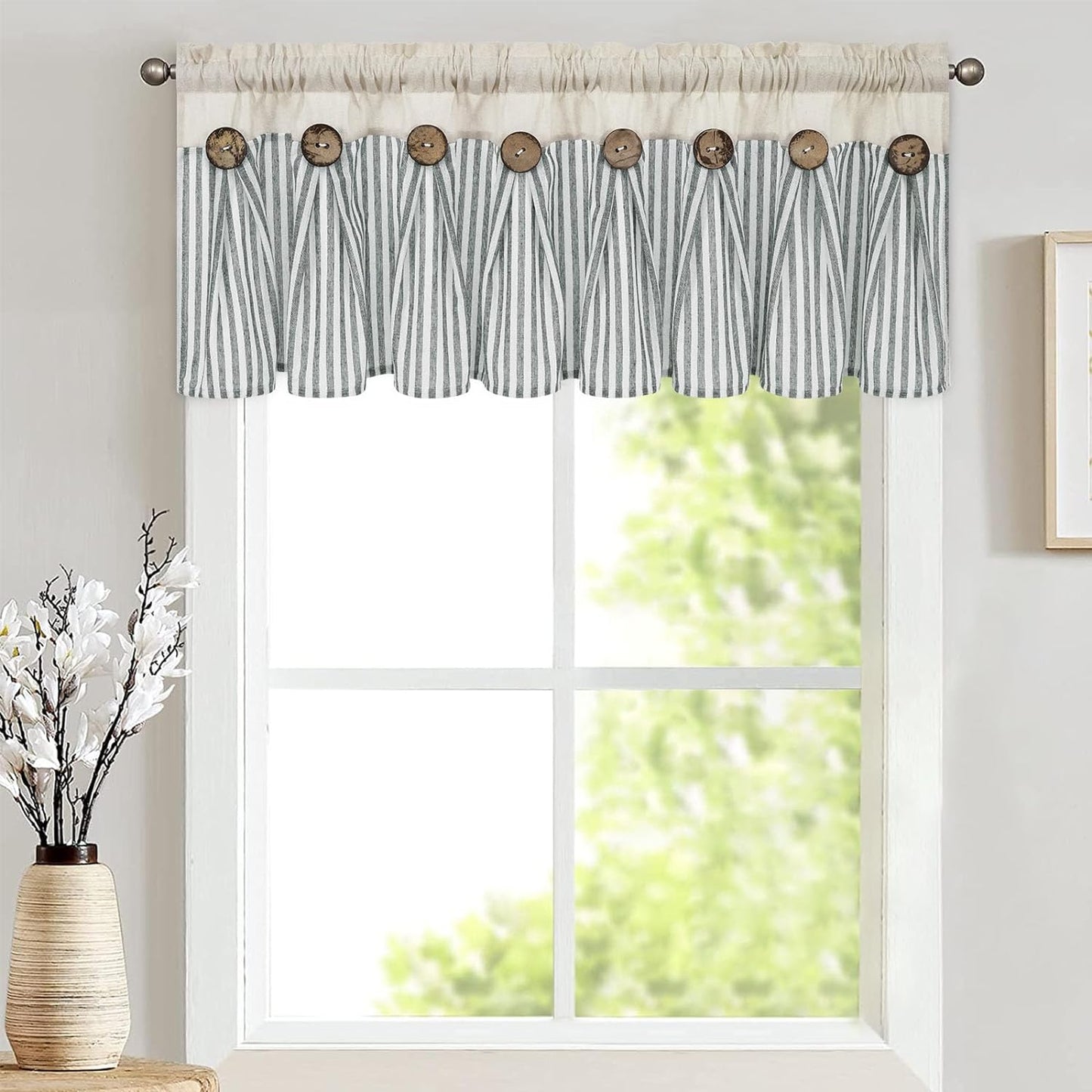 Alishomtll Kitchen Curtains Valances 8 Button Linen Cotton Valances for Windows 18 Inches Long,Rod Pocket