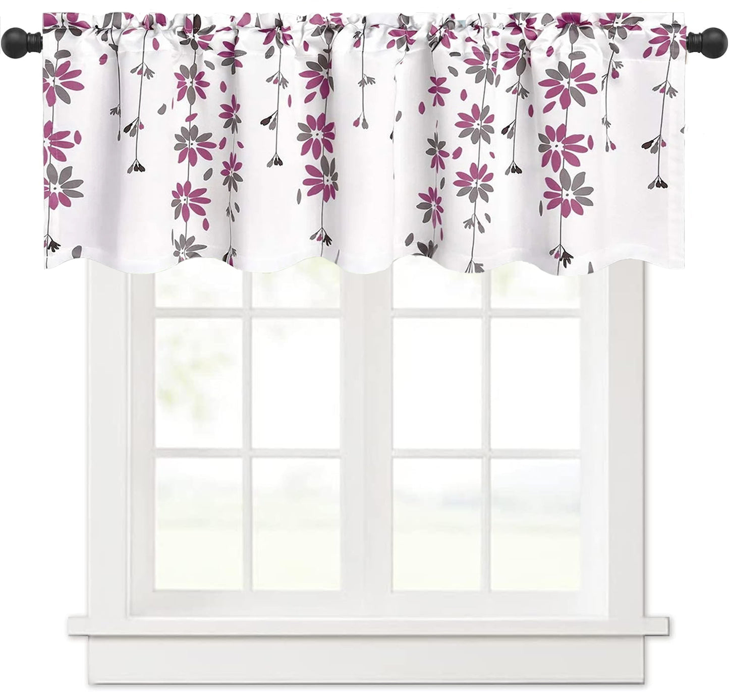 Alishomtll Falling Flower Kitchen Curtain Valance Rod Pocket Light Filtering Window Drapes ,18"L x 52"W