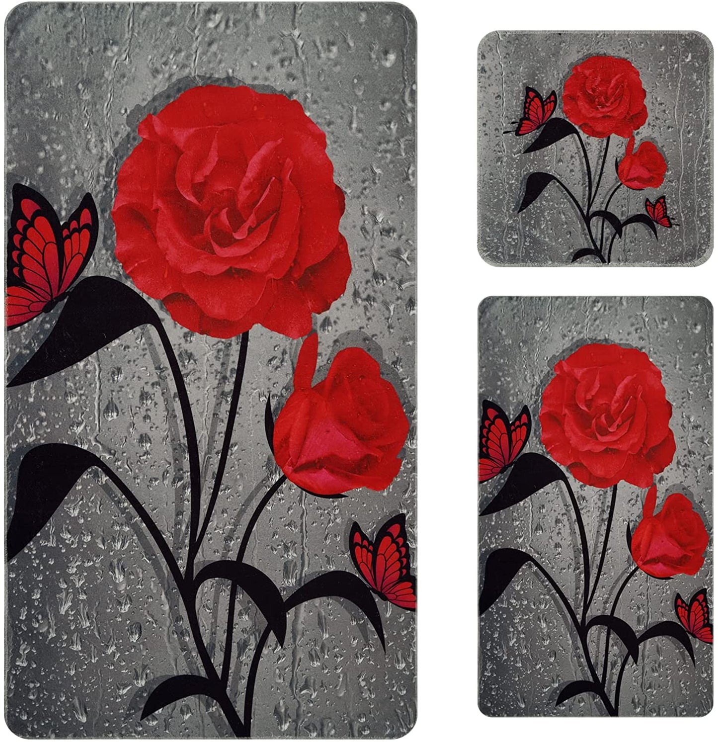 Alishomtll 3D Raindrop Rose Flower Bath Towels Set Include Beach Towel, Hand Towel and Kitchen Dish Towels, Elegant Bathroom Decor, Red