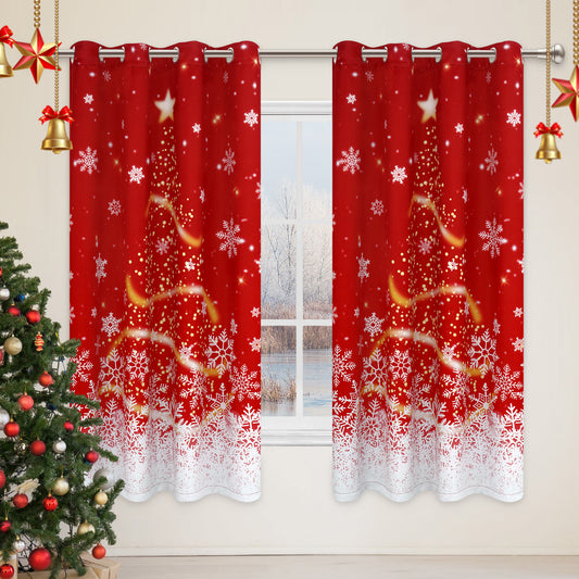 Alishomtll Christmas Blackout Curtains Snowflake Room Darkening Grommet Window Drapes for Living Room , 52" x63", Red, Set of 2 Panels