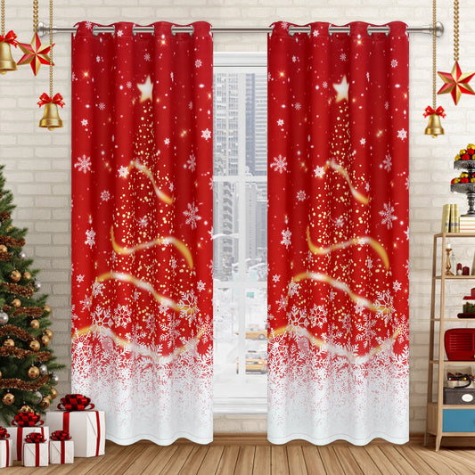 Alishomtll Christmas Snowflake Blackout Curtains Room Darkening Grommet Window Drapes for Living Room , 52" x84", Red, Set of 2 Panels