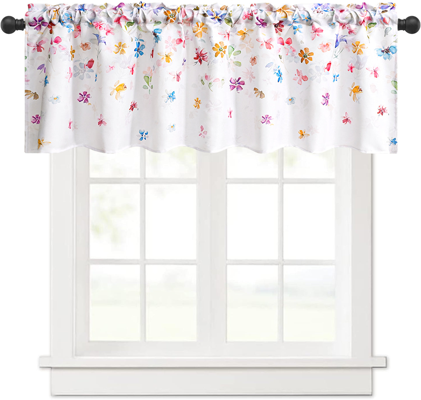 Alishomtll Floral Valance Curtains Falling Blossoming Petals Print Window Curtain Valance Rod Pocket,52W" x 18L"