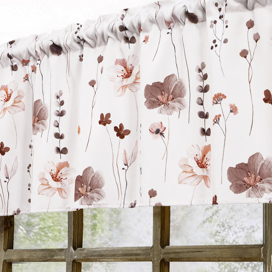 Alishomtll Floral Valance Curtains Kitchen Brown Wildflower Flower Leaf Windows Drapes,52 x 18 inch,Rod Pocket