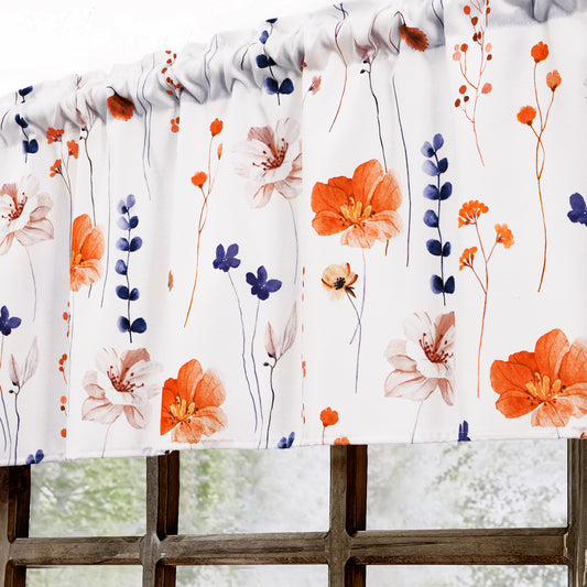 Alishomtll Floral Valance Curtains Kitchen Orange Wildflower Flower Leaf Windows Drapes,52 x 18 inch,Rod Pocket