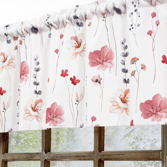 Alishomtll Floral Valance Curtains Kitchen Pink Wildflower Flower Leaf Windows Drapes,52 x 18 inch,Rod Pocket