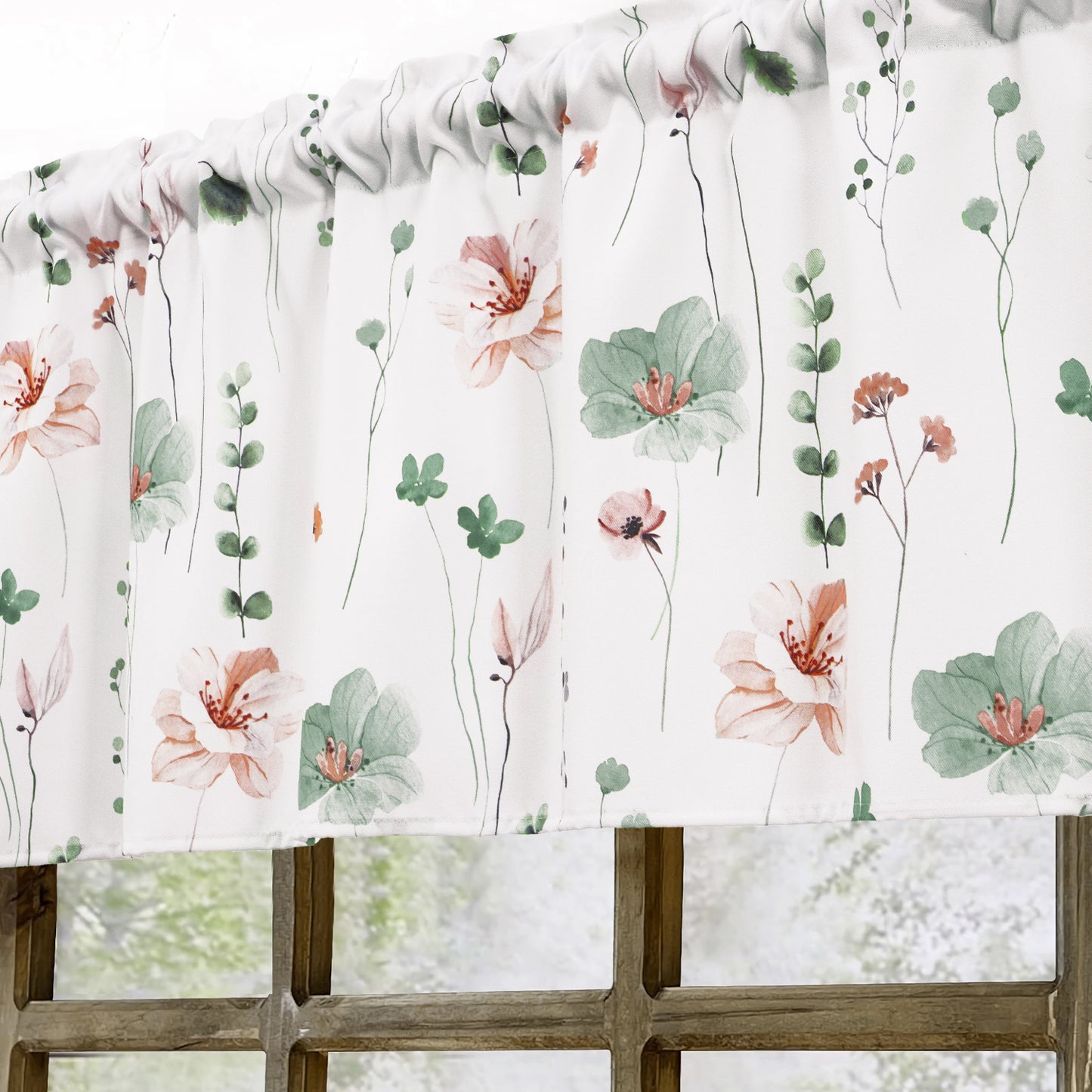 Alishomtll Floral Valance Curtains Kitchen Sage Green Wildflower Flower Leaf Windows Drapes,52 x 18 inch,Rod Pocket