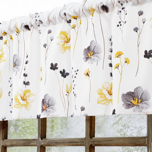 Alishomtll Floral Valance Curtains Kitchen Yellow Wildflower Flower Leaf Windows Drapes,52 x 18 inch,Rod Pocket