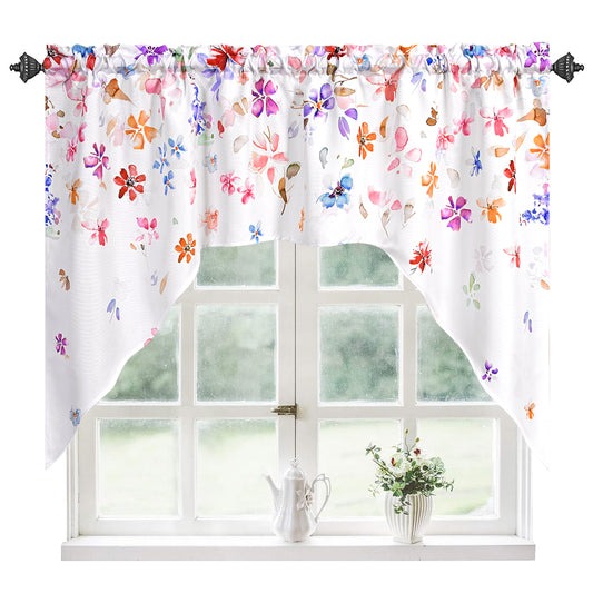 Alishomtll Floral Valance Curtains for Kitchen Swag Falling Blossoming Petals Window Drapes,61" W x 36" L,Rod Pocket