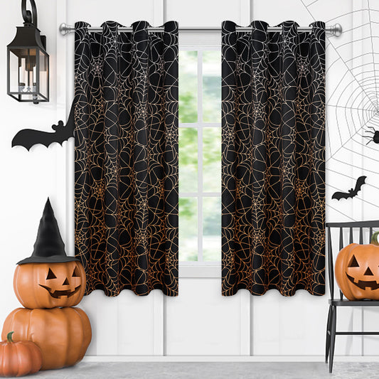 Alishomtll Halloween Curtains Spider Web Printed Window Drapes for Living Room Bedroom,52x63in,Set of 2,Black