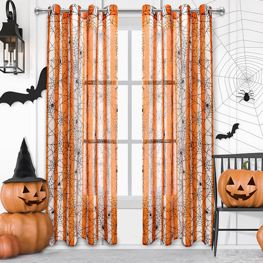 Alishomtll Halloween Curtains Spider Web Semi Sheer Drapes for Halloween Window Decorations, Party, 52 x 84Inch,Set of 2