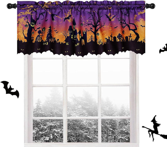 Alishomtll Halloween Kitchen Curtains Valances Scary Themed for Holiday Party Decoration,52 by 18 inches