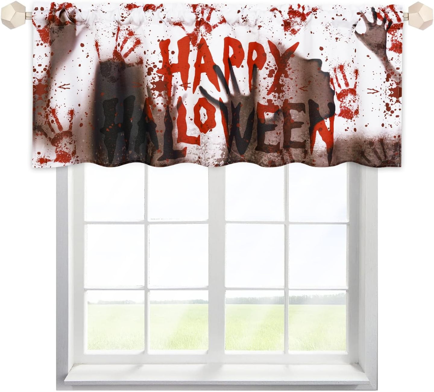 Alishomtll Halloween Valances Curtains Kitchen Horror Blood Scary Ghost Shadow Help Me With Bloody Hands Windows Drapes ,52 X 18 Inch,Rod Pocket