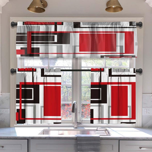 Alishomtll Kitchen Curtains 3 Piece Set for Windows ,36" Tiers Set,Red and Black