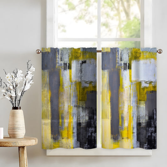 Alishomtll Kitchen Curtains Tiers Grey Yellow Kitchen Tiers Set 2 Piece for Windows Living Room 36 Inches Long