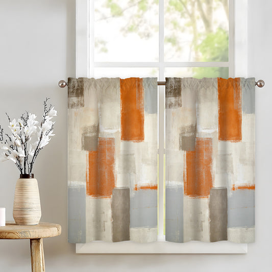 Alishomtll Kitchen Curtains Tiers Orange rquoise Kitchen Tiers Set 2 Piece for Windows Living Room 36 Inches Long