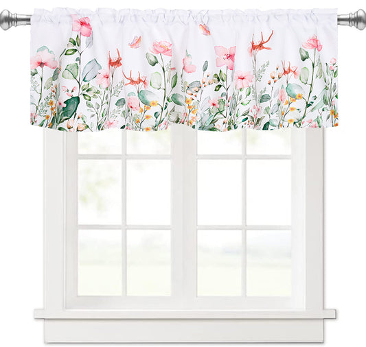 Alishomtll Kitchen Valance Curtains Floral Print Window Valance , 52x18 Inch，Rod Pocket