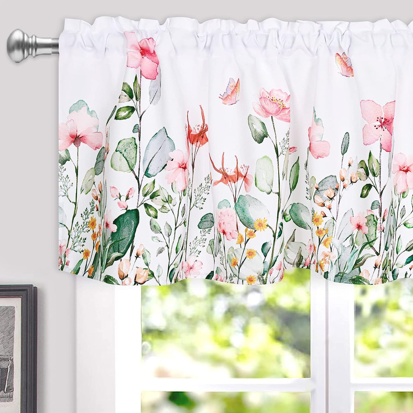 Alishomtll Kitchen Valance Curtains Floral Print Window Valance , 52x18 Inch，Rod Pocket