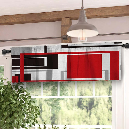 Alishomtll Kitchen Valances Rod Pocket Curtain for Window ,52"W x 18"L, Red Black Grey