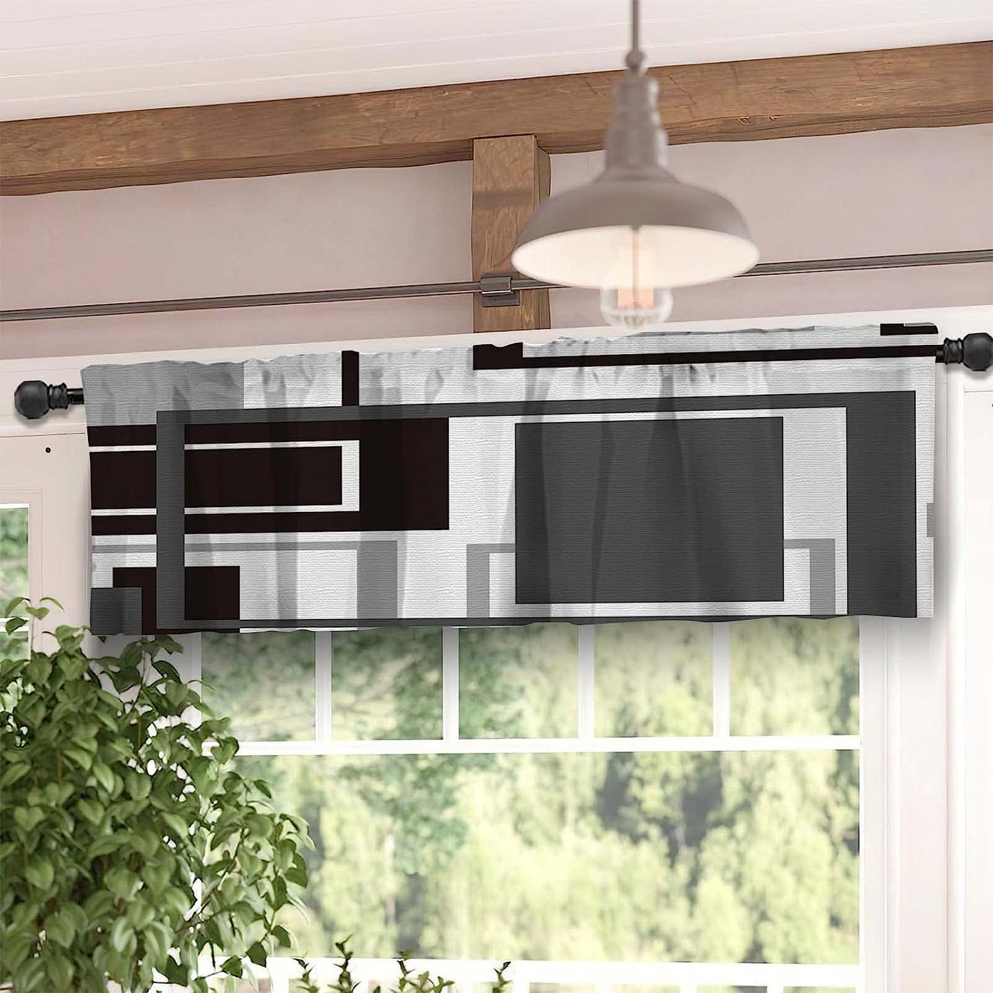 Alishomtll Kitchen Valances Rod Pocket Curtain for Window ,52" x 18", Grey and Black