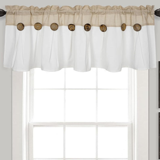 Alishomtll Linen Valance Farmhouse Boho Button Kitchen Curtains ,Rod Pocket,18"L x 52"W, White Linen