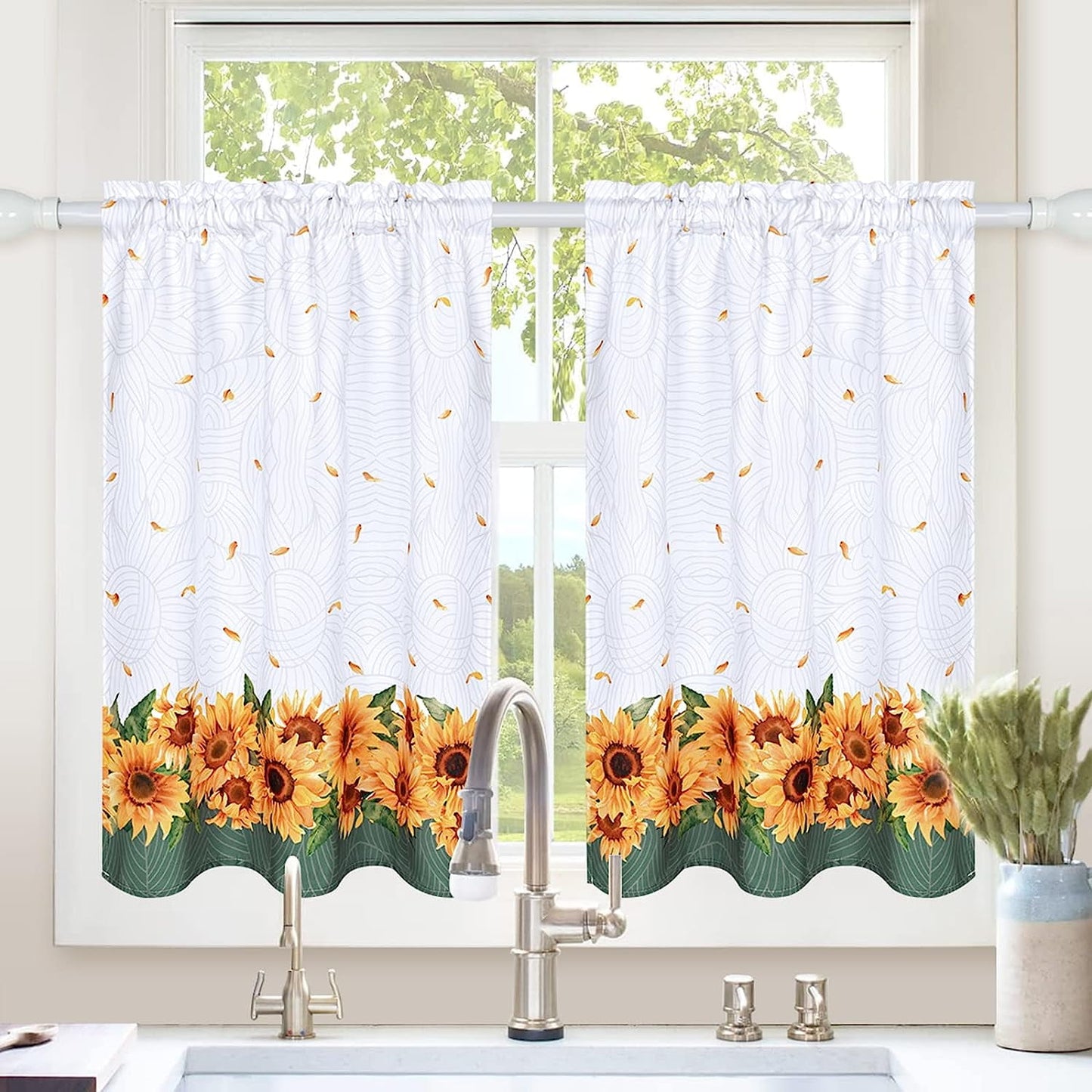 Alishomtll Sunflower Kitchen Curtains 36 in Long Sets for Small Window,2 Panels,Rod Pocket