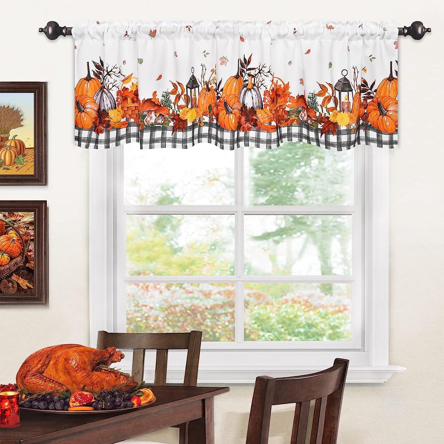 Alishomtll Thanksgiving Fall Valance Curtains for Kitchen Maple Leaves Pumpkin Printed Valances ,60''W x 18''L, 1 Panel