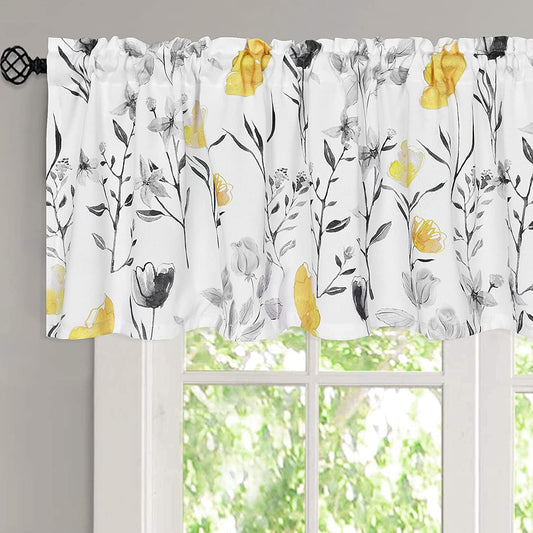 Alishomtll Valance Curtains Flower Print Window Curtain Valance Rod Pocket, Yellow ,52W" x 18L"