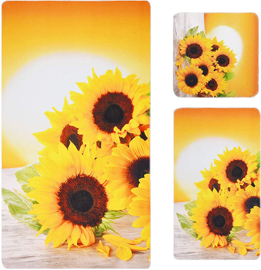 Alishomtll Yellow Bath Towel Sets With Sunflower Pattern Include Beach Towel, Hand Towel and Wash Towel, Super Soft Water Absorbent