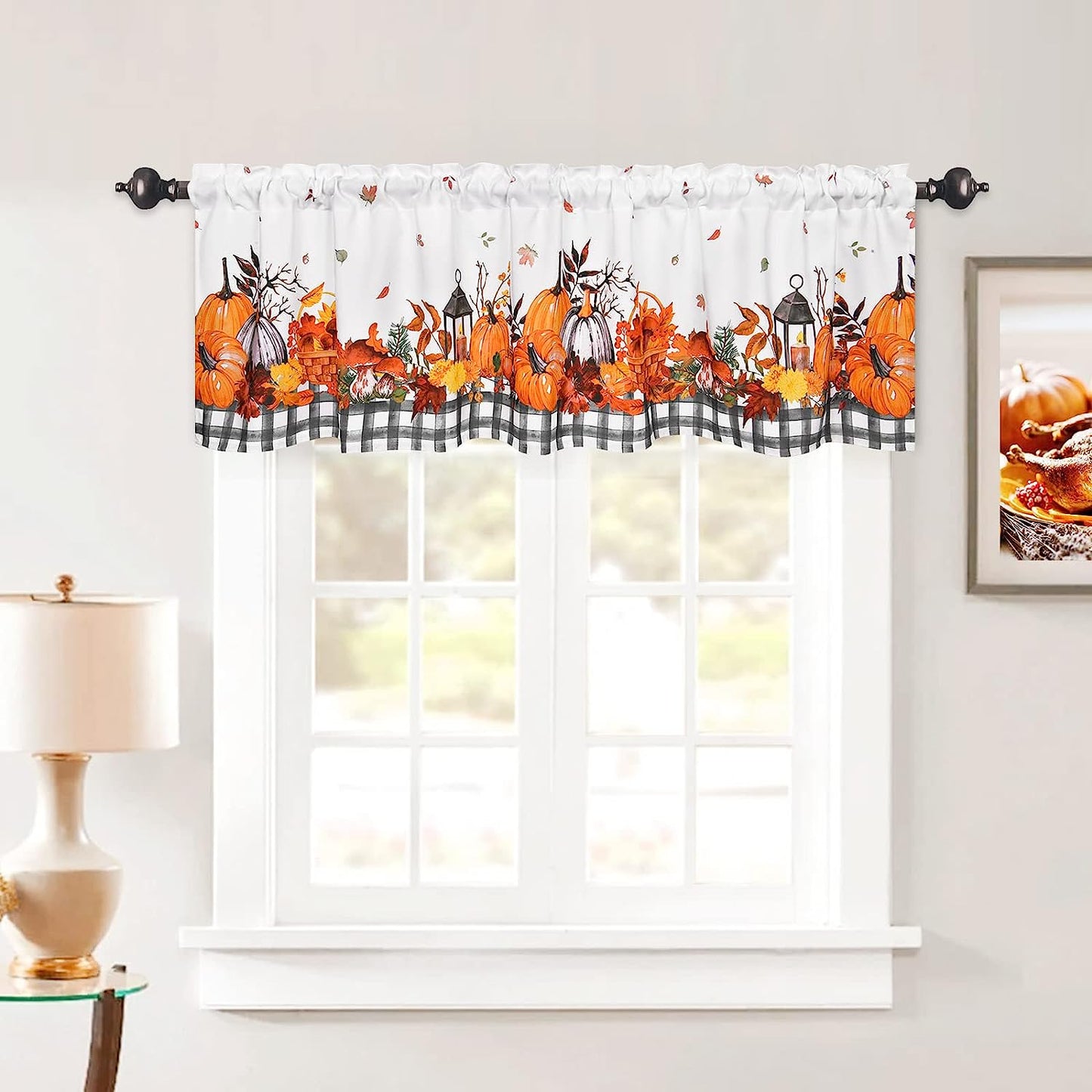 Alishomtll Thanksgiving Fall Valance Curtains for Kitchen Maple Leaves Pumpkin Printed Valances ,60''W x 18''L, 1 Panel