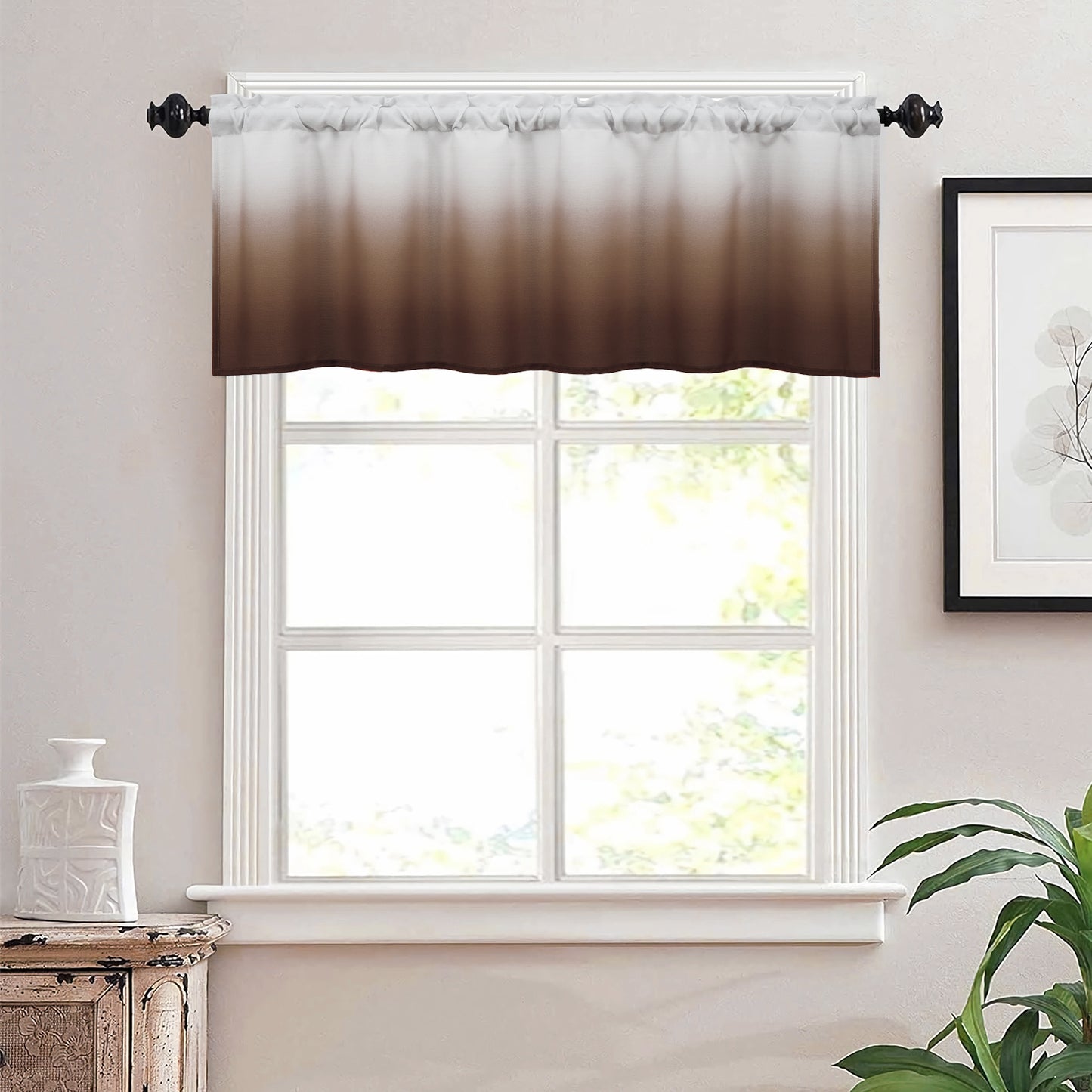 Alishomtll Kitchen Valance Curtains Brown Ombre Living Room Bedroom Windows Drapes ,52 x 18 inch,Rod Pocket