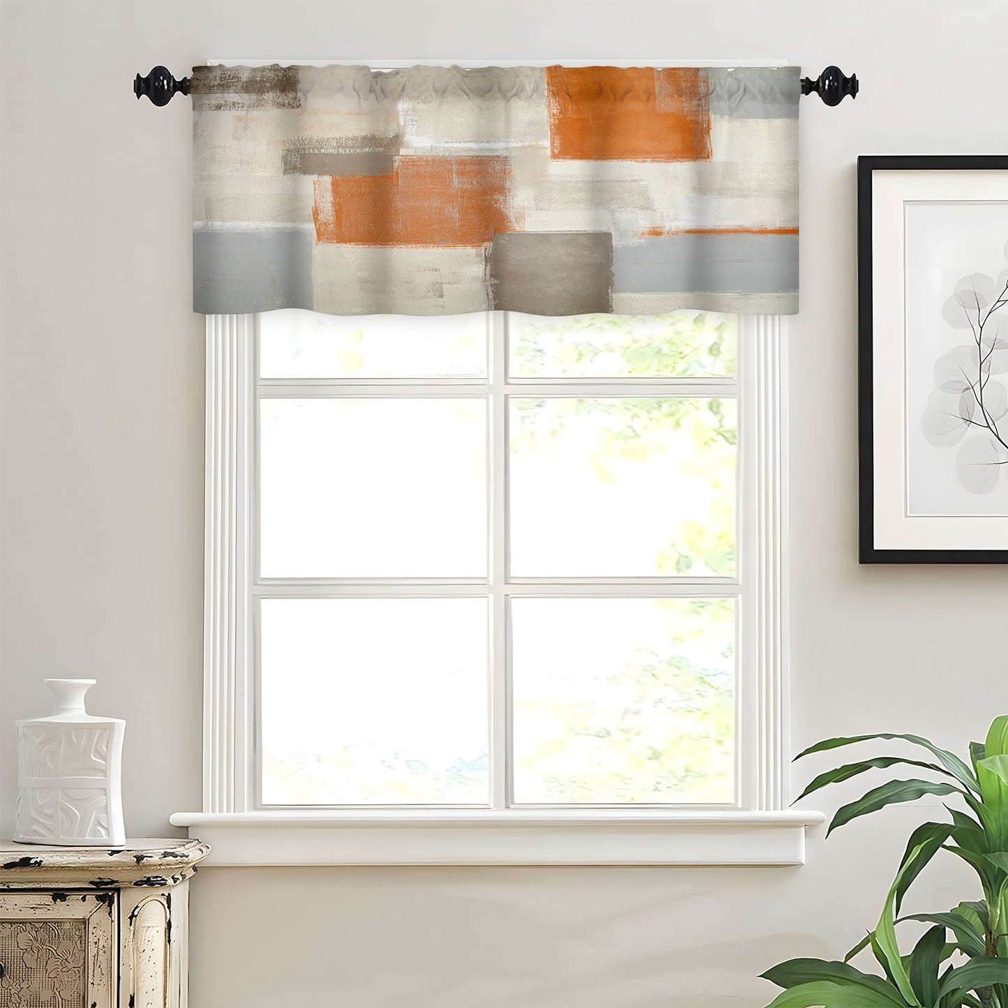 Alishomtll Curtain Valances for Kitchen Living Room Bedroom Orange Rod Pocket Valance ,54 x 18 inch