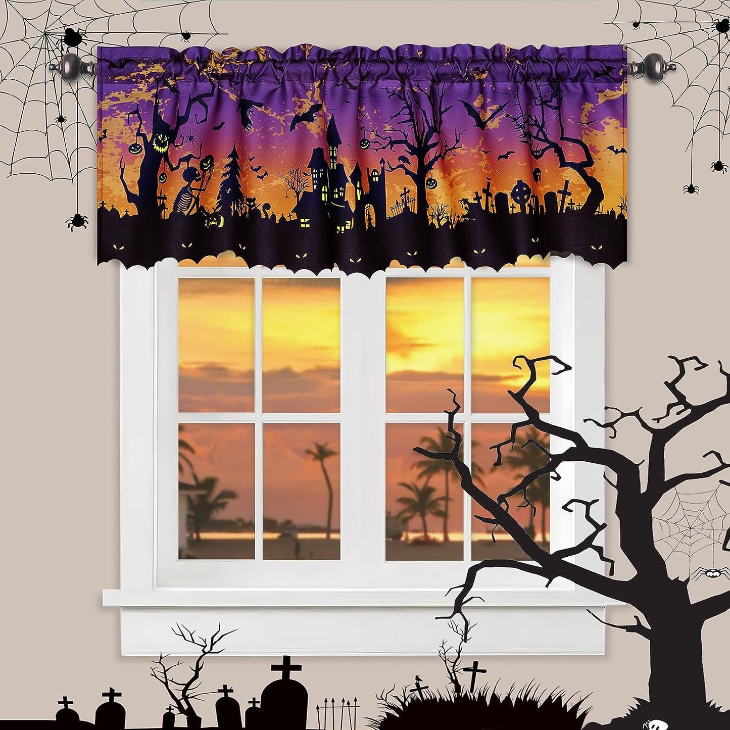 Alishomtll Halloween Kitchen Curtains Valances Scary Themed for Holiday Party Decoration,52 by 18 inches