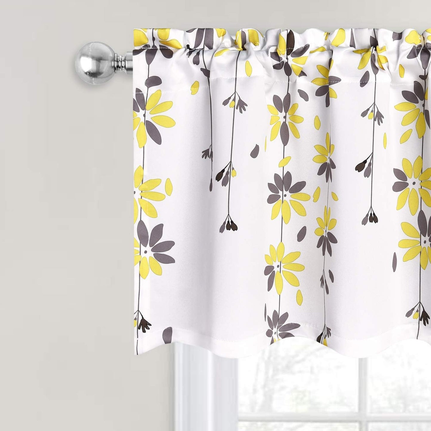 Alishomtll Falling Flower Kitchen Curtain Valance Rod Pocket Light Filtering Window Drapes ,18"L x 52"W