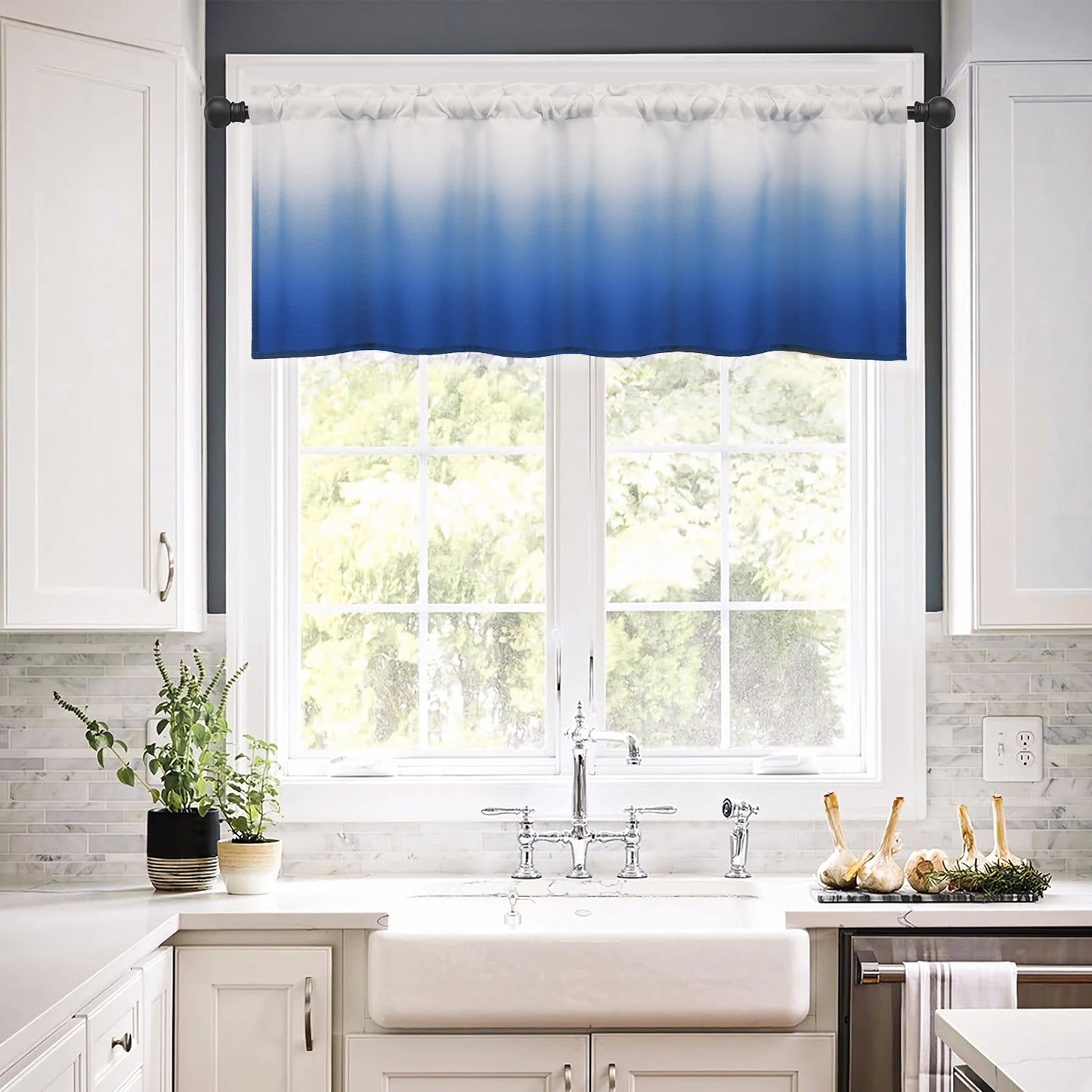 Alishomtll Kitchen Valance Curtains Blue Ombre Living Room Bedroom Windows Drapes ,52 x 18 inch,Rod Pocket