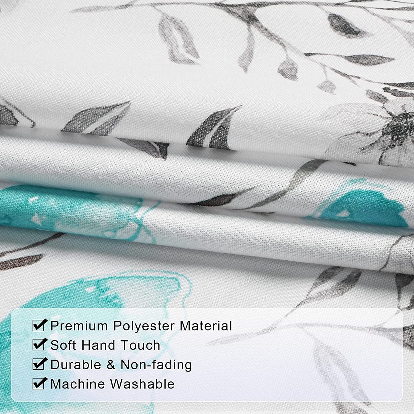 Alishomtll Kitchen Curtains Teal Floral Watercolor Print Tier Curtains Light Filtering Rod Pocket Small Window Curtain Sets,26"Wx24"L,2 Panels