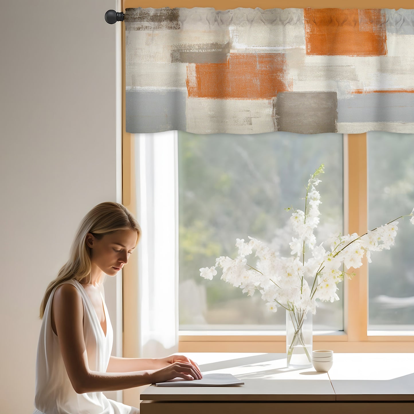 Alishomtll Curtain Valances for Kitchen Living Room Bedroom Orange Rod Pocket Valance ,54 x 18 inch