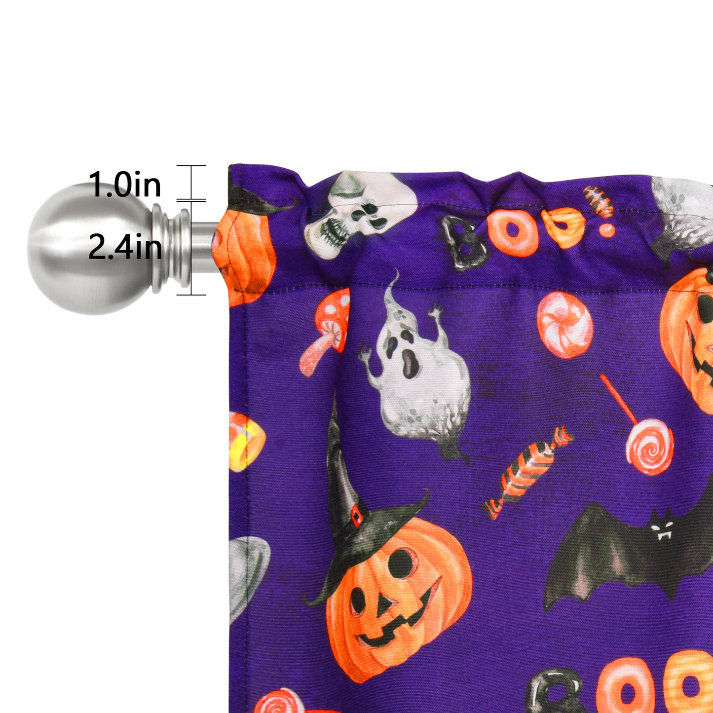 Alishomtll Halloween Valances Curtains Kitchen Pumpkin Ghost Bats Windows Drapes ,52 X 18 Inch,Rod Pocket