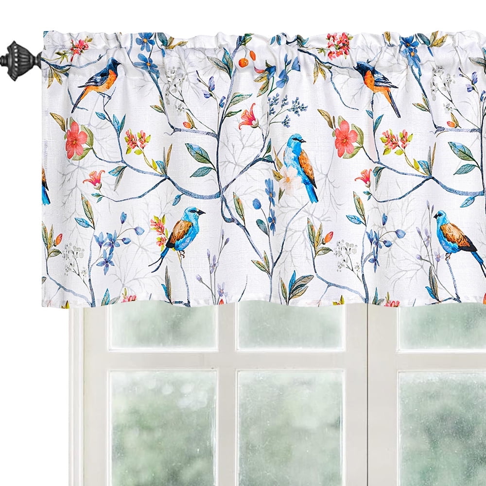 Alishomtll Window Valances with Birds Light Filtering Drapes for Kitchen Living Room , W60xL18, Rod Pocket