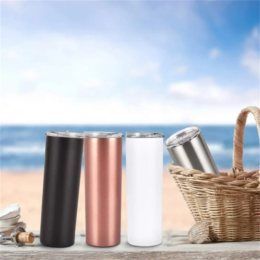 Gingprous 4 Pack Stainless Steel Skinny Tumbler Set with Closed Lid Straw , Double Wall Travel Tumblers , 20 oz Vacuum Insulated Water Tumbler Cup, Slim Vacuum Travel Mug , Multicolor