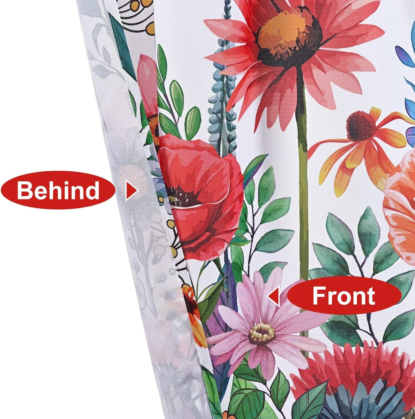 Alishomtll Kitchen Curtains Swags for Windows Blossom Floral Printed Window Drapes,28" W x 36" L,2 Panels，Rod Pocket,White