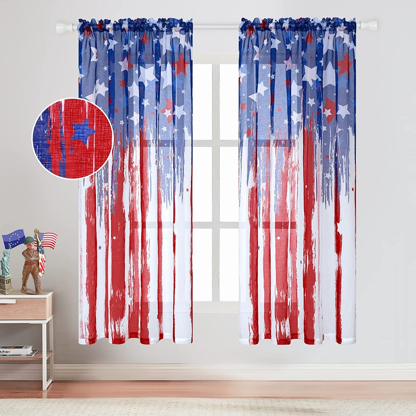 Alishomtll Sheer Curtains American Flag Print Window Curtains for Bedroom Living Room Home Decor,Rod Pocket